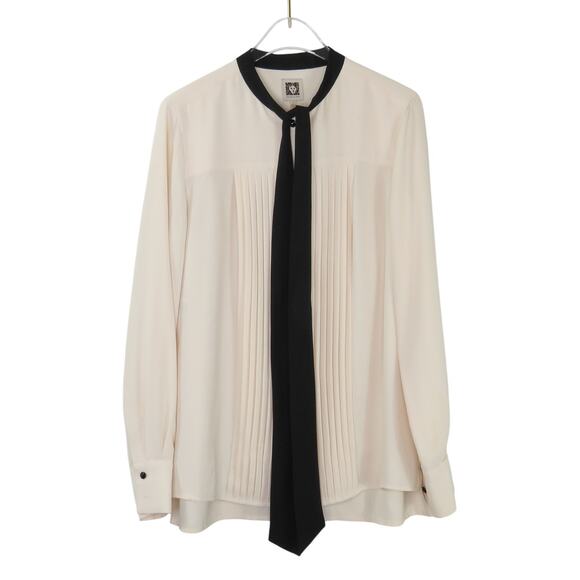 Anne Klein New York Bow Blouse Cream And Black Pussybow Blouse Size 2 - Picture 4 of 11